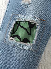 男嬰字母圖案運動衫&破洞補丁貼牛仔褲 - 綠色 - 查看 7