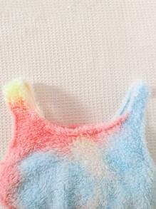 SHEIN Tween Girl Tie Dye Flannel Tank Top & Shorts & Coat - Multicolor - View 8