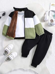 Baby Boy Colorblock Thermal Lined Zip Up Jacket & Sweatpants Without Tee - Multicolor - View 1