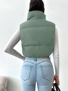 SHEIN Cottnline Drawstring Hem Zipper Vest Puffer Coat - Mint Green - View 2