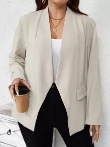 SHEIN LUNE Hơn Chất rắn Mở Mặt trước Áo vest - Màu be - Xem 4