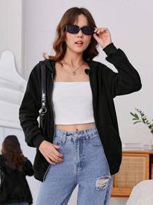 Teen Girls Zip Up Hooded Jacket - Black - View 6