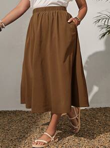 EMERY ROSE Plus Solid Elastic Waist Skirt
