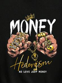 Oversized Casual Gesture & Letter Print Sweatshirt For Teen Boys, Suitable For Autumn/Winter - Black - View 5