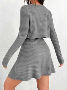 SHEIN EZwear 條紋針織吊帶洋裝&前紐扣夾克