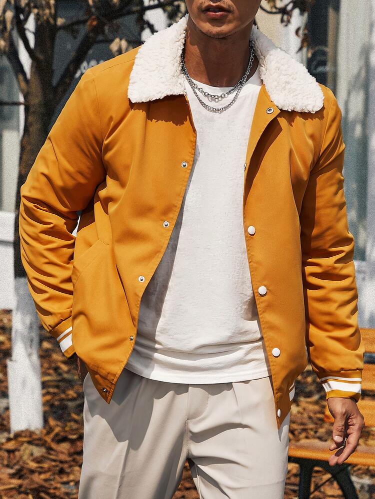 Men's Button-front Fuzzy Collar Jacket