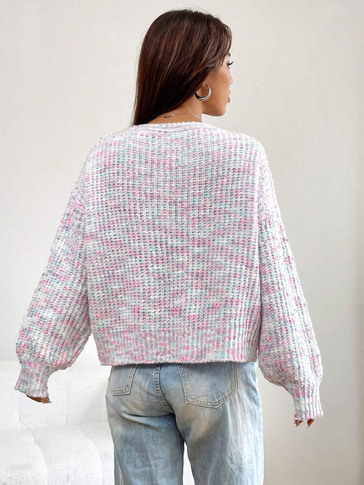 Space Dye Drop Shoulder Knit Pullover Fall Winter Sweater