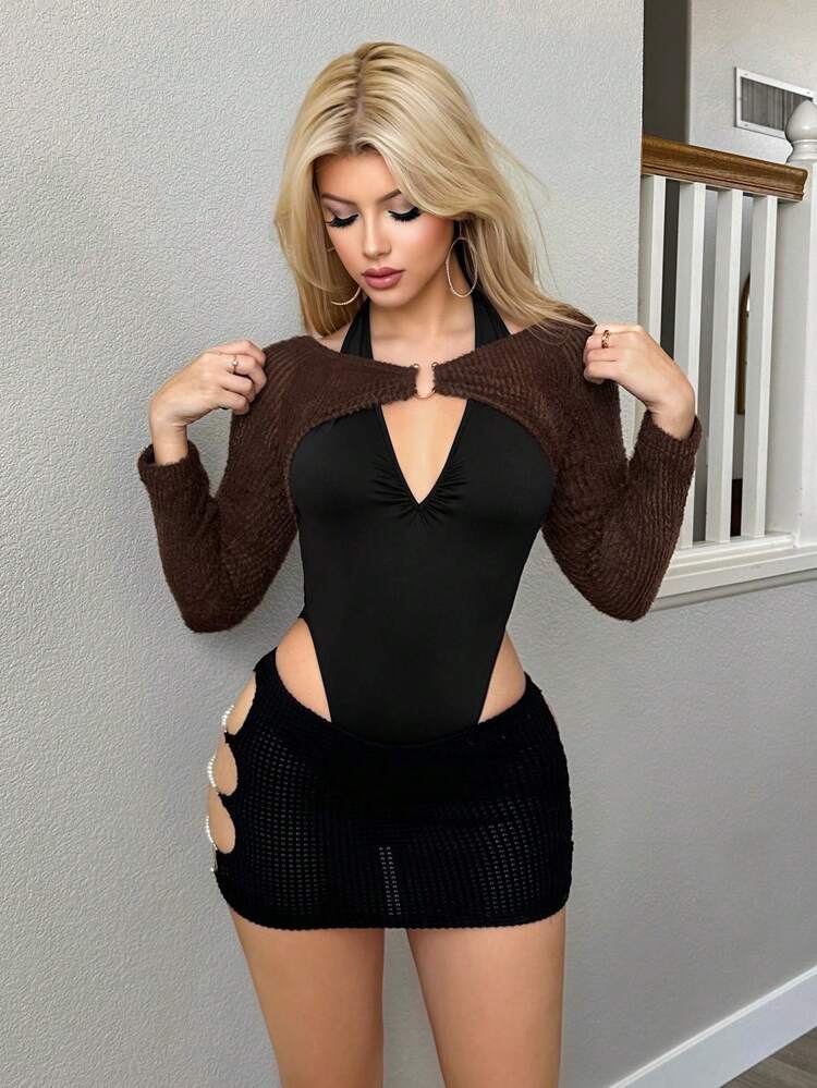 Colorblock Cut Out Front Bolero Bodysuit