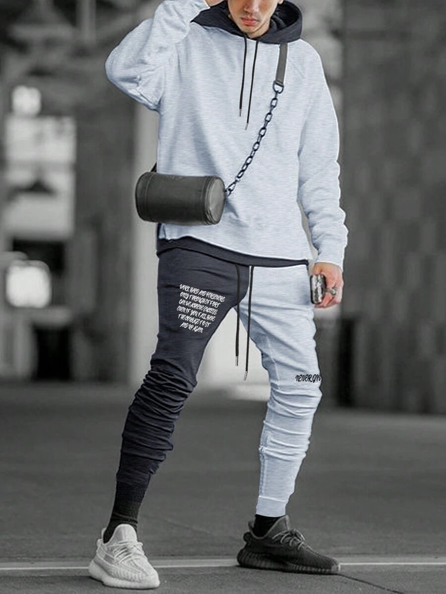 Manfinity Homme Men Plus Slogan Graphic Drawstring Hoodie & Sweatpants