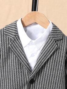 SHEIN Young Boy 1pc Striped Lapel Collar Overcoat - Grey - View 3