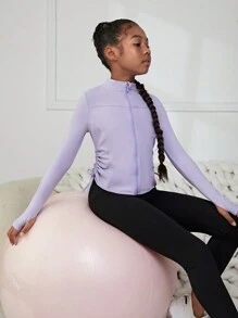 SHEIN 女大童拉鏈開襟拇指孔側抽繩運動夾克 - 淡紫色 - 查看 3