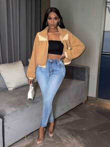 Zolique Zip Up Teddy Jacket - Khaki - View 5