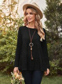 EMERY ROSE 素色荷葉邊襯衫 - 黑色 - 查看 1
