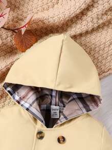 Bebé niño Gabardina de cuadros de doble botonadura con capucha - Albaricoque - Ver 7