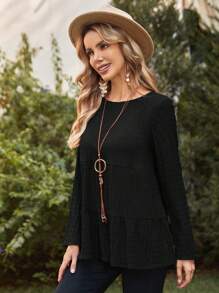 EMERY ROSE 素色荷葉邊襯衫 - 黑色 - 查看 5