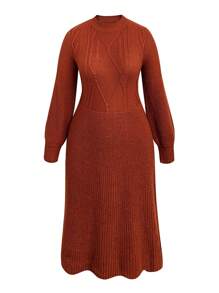 SHEIN Unity Plus Solid Cable Knit Sweater Dress - Brown - View 1