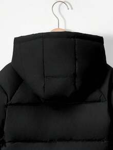 SHEIN Tween Boy 1pc Slant Pockets Hooded Padded Coat - Black - View 4