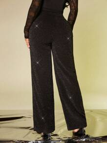 SHEIN SXY Glitter Rhinestone Decoration Wide Leg Pants
