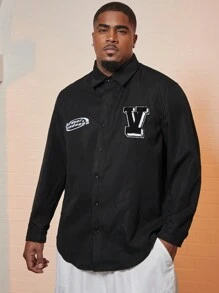 Manfinity Homme Men Plus Letter Patched Shirt - Black - View 1