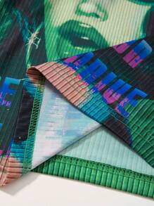 SHEIN ICON Figure & Letter Graphic Crop Summer Tank Top - Green - View 6