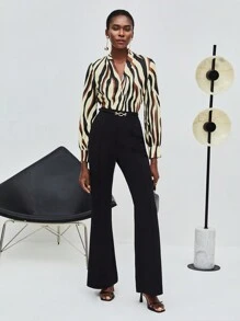 Maija Zebra Striped Print V Neck Blouse - Multicolor - View 1