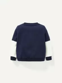 Cozy Pixies Baby Boy Letter Graphic Two Tone Sweatshirt & Sweatpants - Blue - View 6