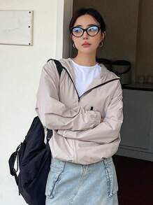 DAZY 拉链连帽外套女式夹克，秋季女装 - 卡其色 - 查看 3