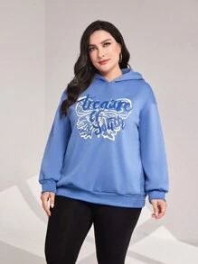 Mulvari Áo nỉ tay rớt vai cỡ lớn in chữ - Màu xanh bụi bặm - Xem 1