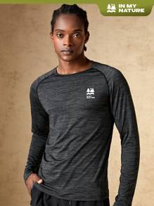 In My Nature 男士字母圖案插肩袖雜色針織戶外T恤 - 黑色 - 查看 1