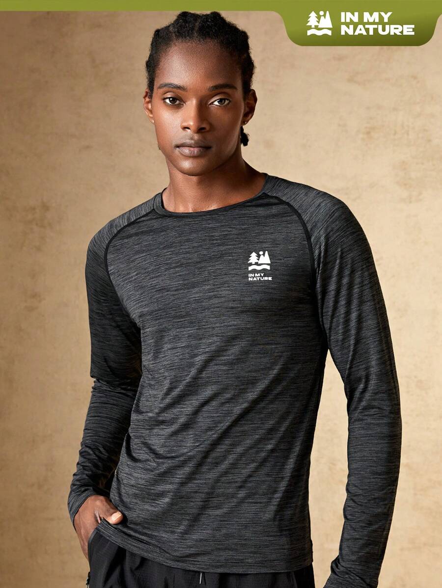 In My Nature 男士字母圖案插肩袖雜色針織戶外T恤 - 黑色 - 查看 1