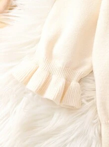 Đứa bé gái Viền Ruffle Tay áo loe Áo len - Màu be - Xem 4