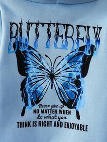 女婴蝴蝶标语图案保暖连体卫衣 - 淺藍色 - 查看 3