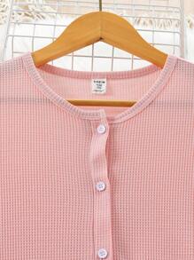 SHEIN Tween Girl Solid Half Button Placket Tee Dress