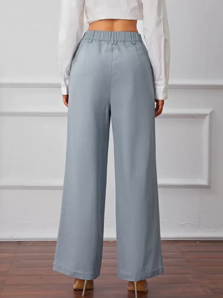 SHEIN Frenchy 100% High Waist Wide Leg Pants Winter - Blue - View 2