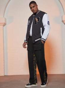 Manfinity Homme Men Plus Camo Print Flap Pocket Cargo Pants - Black - View 4