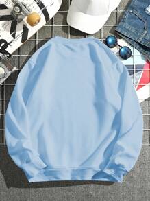 Manfinity LEGND Men Floral & Letter Graphic Drop Shoulder Sweatshirt - Blue - View 2