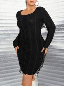 SHEIN LUNE Plus Cut Out Backless Drawstring Side Bodycon Dress - Black - View 3