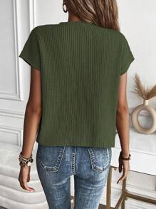 SHEIN LUNE Solid Pocket Patched Knit Top - Army Green - View 2
