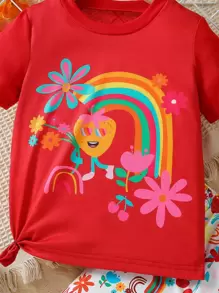 SHEIN Jeune Fille Short & T-shirt Arc-En-Ciel & Imprimé Floral