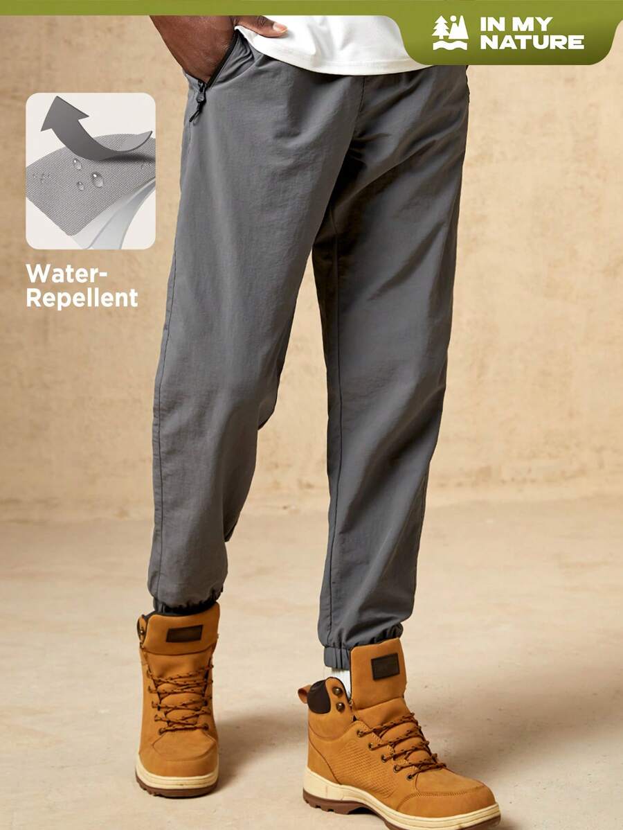 In My Nature Men Solid Drawstring Waist Thermal Lined Pants - Grey - View 1