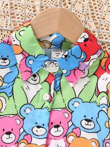 SHEIN Young Girl Cartoon Graphic Button Front Shirt - Multicolor - View 5