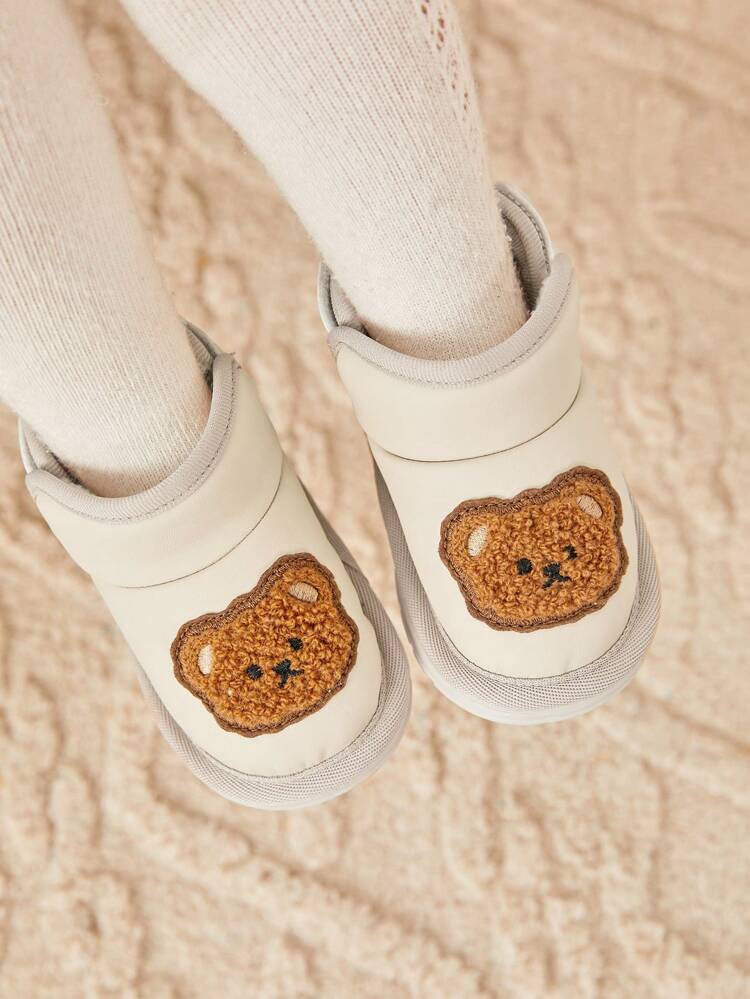 Girls' Beige Fashionable Design Cute Cartoon Bear Comfortable & Warm Snow Boots (random Pattern)