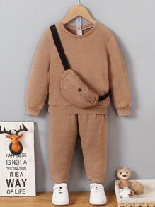 SHEIN 男孩素色衛衣和褲子&包