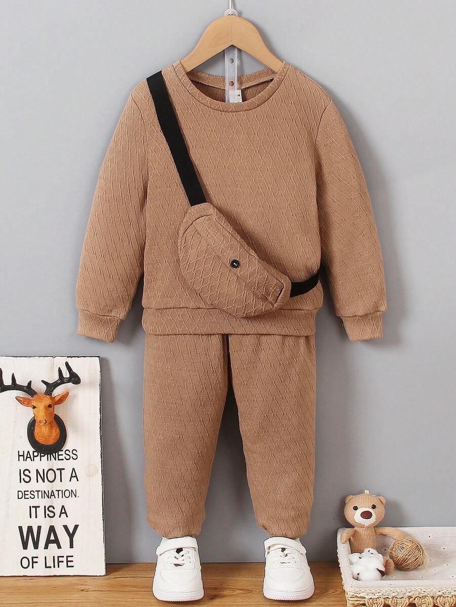 SHEIN 男孩素色衛衣和褲子&包