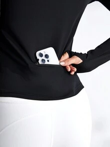 Easithlete 反光帶拇指孔前拉鍊運動衛衣 - 黑色 - 查看 5