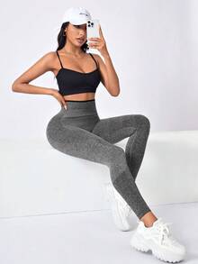 Easithlete Wide Waistband Sports Leggings - Dark Grey - View 5