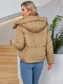 MIEGOFCE Áo khoác có mũ trùm đầu có nút bấm và dây rút - Màu Khaki - Xem 2