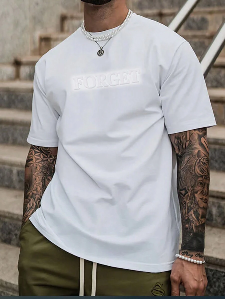 Manfinity Homme Áo thun nam rộng thùng thình cổ tròn tay ngắn cơ bản Áo thun thường ngày mùa hè Polyester - trắng - Xem 1