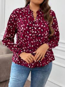 SHEIN Franclia Kích thước lớn Áo cánh - Màu Đỏ Sâu - Xem 3