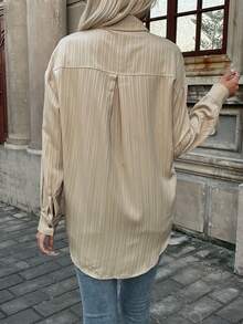 SHEIN Essnce Drop Shoulder Button Front Shirt - Apricot - View 2